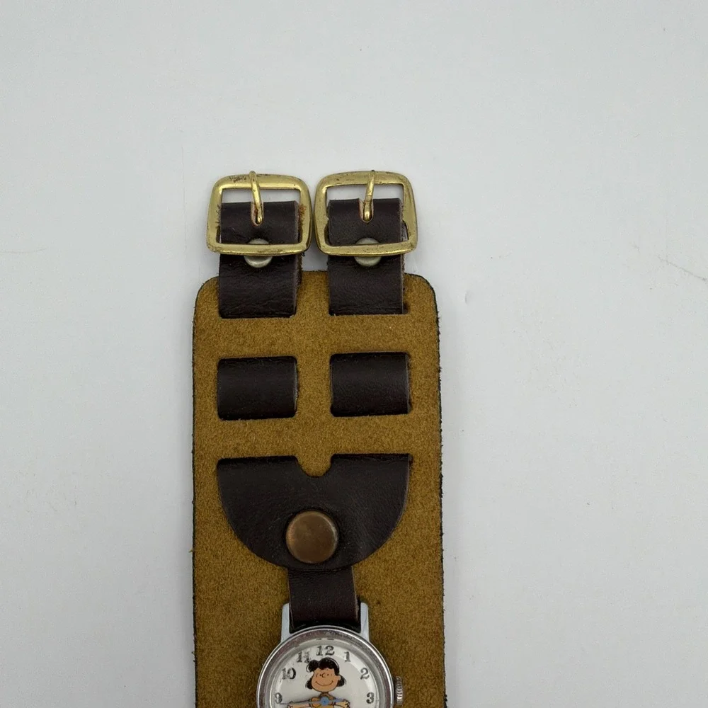 Peanuts Lucy Mechanical Wrist Watch Leather Hobo Band Not Running Vintage